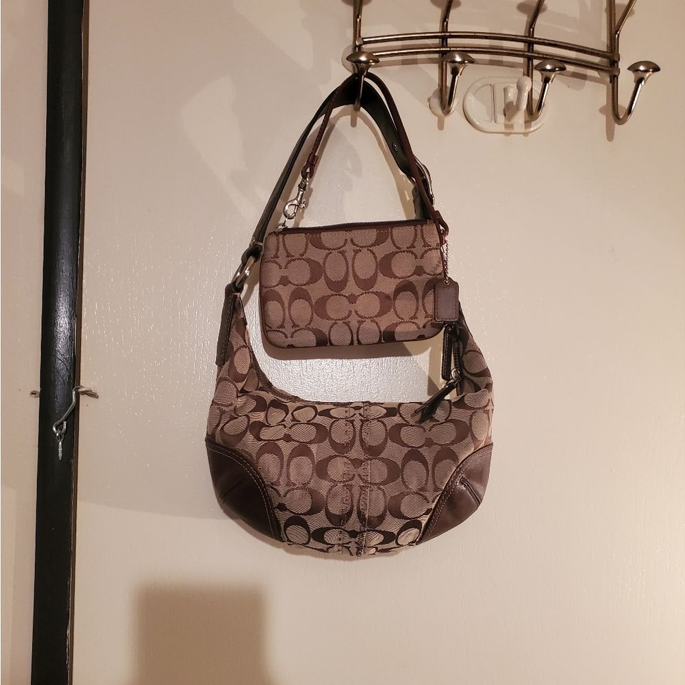 Authentic Coach #11575 Hamilton signature small shoulder bag with coin purse.